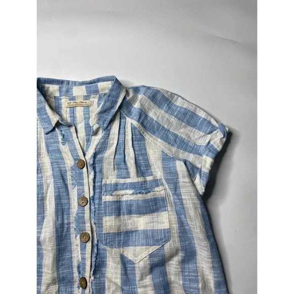 Free People Womens Away At Sea Blue Striped Button-Down Top Shirt Size Large - Picture 5 of 11